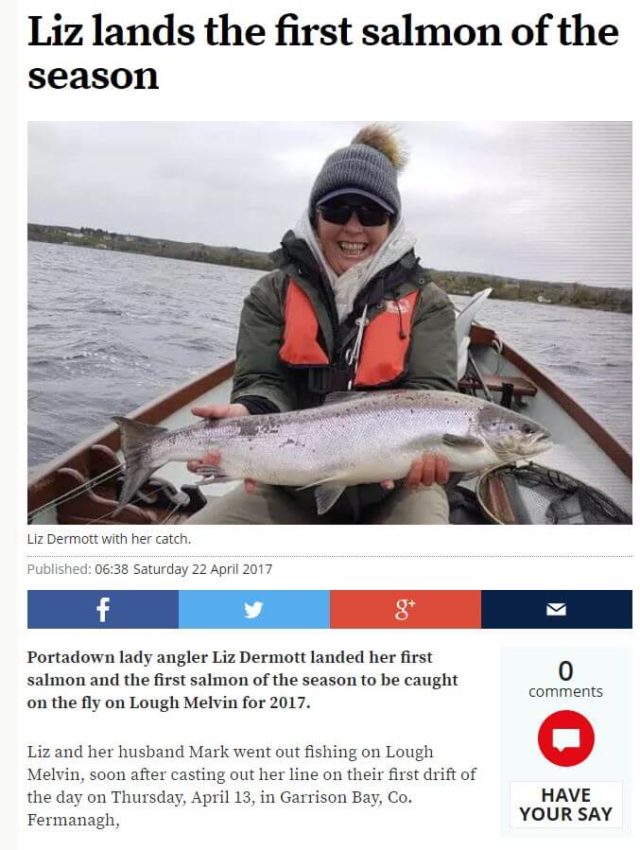 Liz lands the first salmon of the season