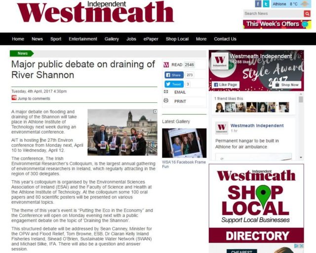 Westmeath Independent 040417 Major public debate on draining of River Shannon