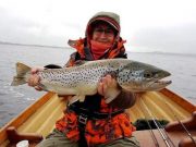 Bitter winds, frustrated anglers, beautiful trout – Moody Sheelin Sandrine Marmilloud, France with her fabulous 58cm Sheelin trout