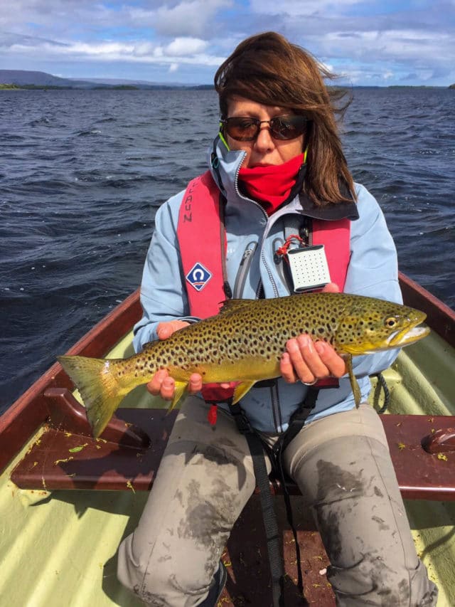 Maria Elena Torrero with a lovely Corrib trout caught on her annual trip to Oughterard
