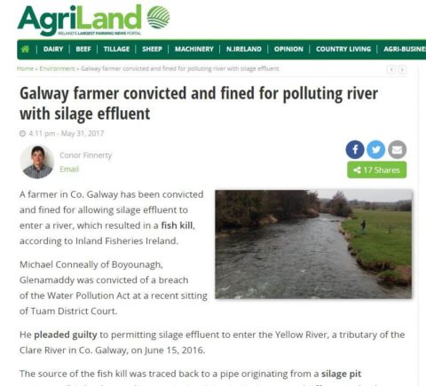 Galway farmer convicted and fined for polluting river with silage effluent