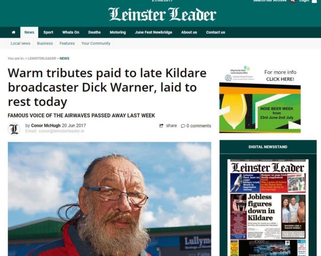Warm tributes paid to late Kildare broadcaster Dick Warner, laid to rest today