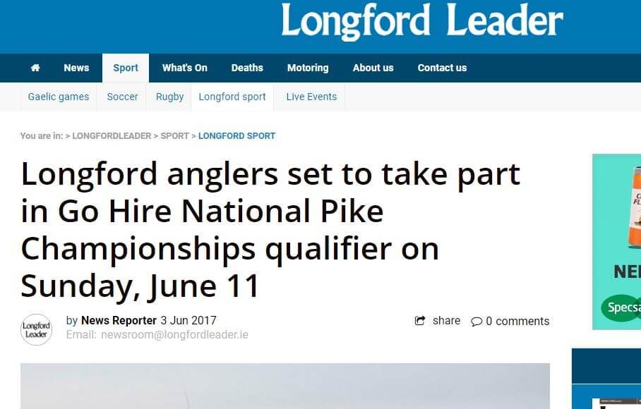 Longford anglers set to take part in Go Hire National Pike Championships qualifier on Sunday, June 11