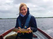Reasonable sport on Mask despite inclement conditions and rising water levels Maren Scheyhing from Stuttgart, Germany with a nice Lough Mask trout