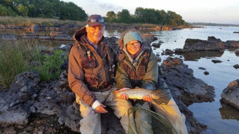 Tim Rowley and his daughter Anna, who enjoyed some excellent Caenis and mayfly fishing on their recent visit, with an early morning catch.