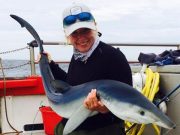 Chrissy with a fly caught blue shark