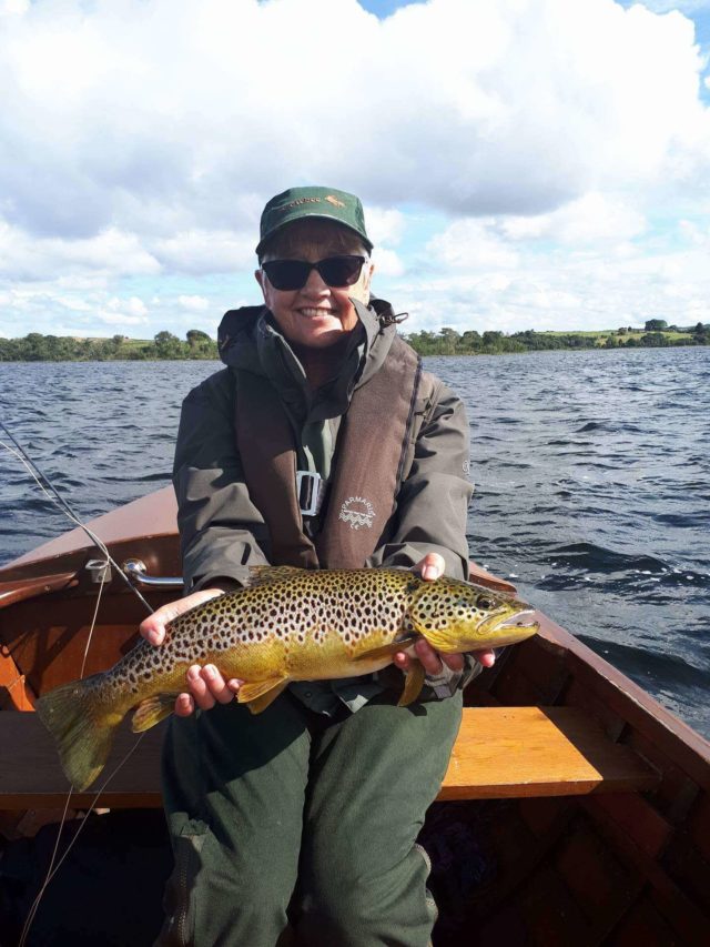 Elaine Stone from Leeds England. Photo by Tom Doc Sullivan Elaine Stone from Leeds with her three pound catch on Lough Corrib.