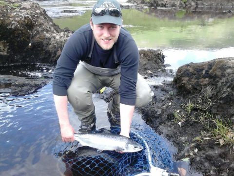 Joe Thompson wild grilse 4.5lbs picture before being released