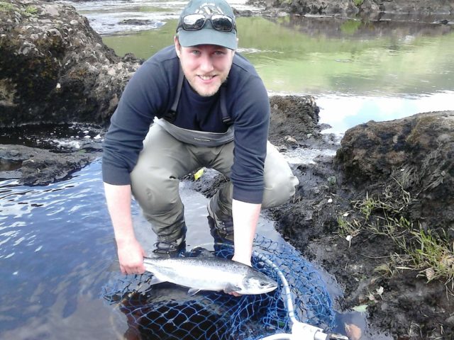 Joe Thompson wild grilse 4.5lbs picture before being released