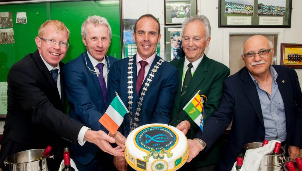 From left: Dr Ciaran Byrne, CEO of Inland Fisheries Ireland CEO; Jerry O'Sullivan, ESB Deputy Chief Executive; Declan Hurley, Mayor of the County of Cork; Oliver McGauley, President of the National Coarse Fishing Federation of Ireland and Claudio Matateoli, President of the Federation Interionale de la Peche Sportiv from Italy.