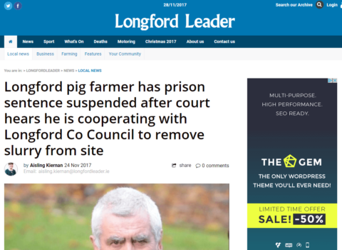 A local man charged in connection with allowing slurry at his pig farm to contaminate a tributary of Lough Slawn in south Longford appeared before last week’s sitting of Longford Circuit Court.