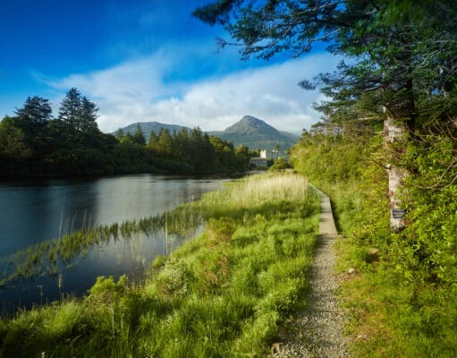 Irish Angling Update – 04 September 2020 River with castle hotel and mountains in background