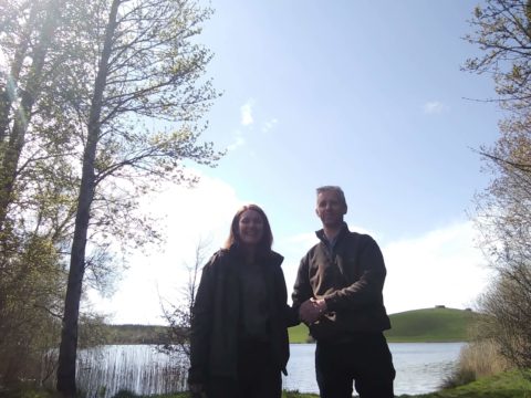 Shay O'Donnell of Lough Bracken & District Anglers, with Josie Mahon of IFI at the lake