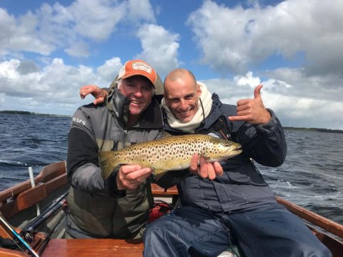 Enrico Rossie, Italy with his guide Larry McCarthy and a fine trout from Corrib