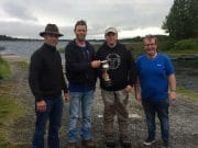 Shane Stephens wins McCarthy Cup on Lough O’Flynn. McCarthy Cup l/r Michael McDermott, Mark Malone, Shane Stephens(winner McCarthy cup (2018) Ronan Baggott club Chairperson.