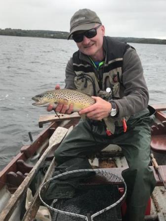 Cian Murtagh, Cavan with his 3-4lb trout caught on a Stimulator Sedge fishing mid lake