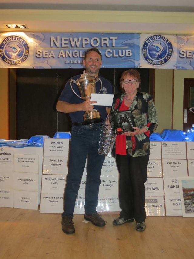 Declan Moran was the Overall winner of the 52nd Newport Sea Angling Festival receiving the Tom Moran Memorial Cup and dinner for two at Newport House from his mother Bella.