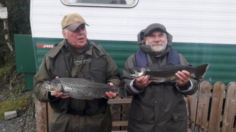 Albert Berry (1st) with his 4.98lbs trout and Larry McAlinden with his 3.83lbs fish