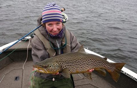 A happy Christin Breuker with her fly-caught Ferox