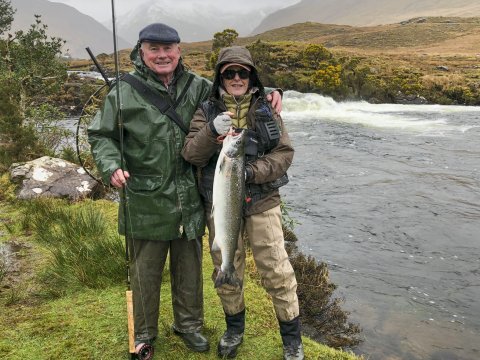 Mary Donovan, guided by Peter Joyce, took this fine February springer in the Waterfall Pool on Delphi fishery, 7 February 2019. The fish took a Delphi Collie on a copper tube.