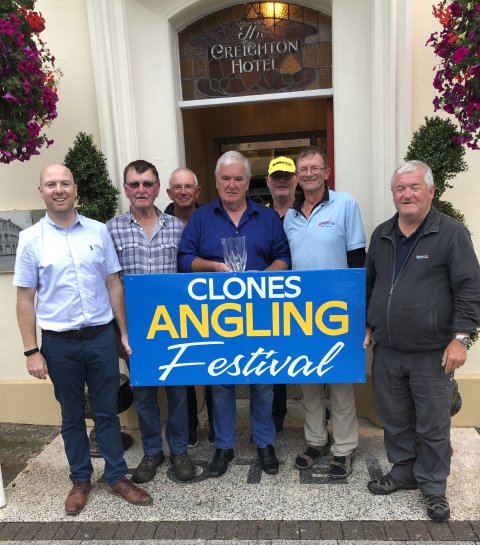 L-R Patrick McCarville - Creighton Hotel, Phil McCaffrey 2nd, John Potters 3rd, Rory O'Neill Winner, Donal McGurk - Clones Coarse Anglers, Tony Kersely 4th, Jody Foy, Clones Coarse Anglwers