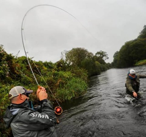 Rod bent at the but and fish nearly in the net!! Photo by James Barry