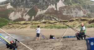 Rocky shores and sandy beaches fishing well in Donegal Waiting for a bite
