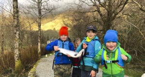 Young local rods make us all jealous at Delphi Four children holding a salmon