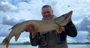 Great pike fishing for Kevin Lyons of Melview Lodge Kevin with a 105 cm pike