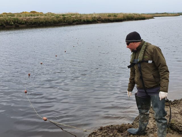 Inland Fisheries Ireland staff member John O’Connor in Kerry seizing an illegal fishing net from the River Feale in 2020.