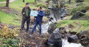 Shane O'Reilly of Inland Fisheries Ireland with Irish Fly-tier Peter Kealey at the launch of the publication of the 1902 Cork Fly Collection