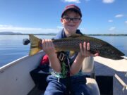 Big trout for young pike angler on Lough Derg