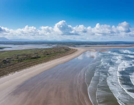 Connacht Open Shore Date Announced Aerial of Enniscrone Beach and Village, Co. Sligo