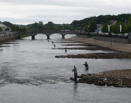 Slight upswing in catch numbers on the Moy but fishing still slow People fishing a river