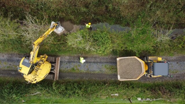 Replenishment of spawning gravels in a drained channel near Partry, Co. Mayo.
