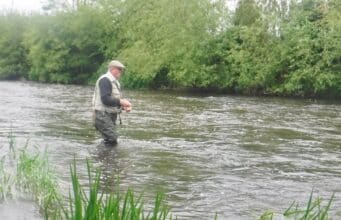 Deel fishing well with good hatch of Mayfly over weekend Bob O'Meare fishing wet-fly on a strong flowing Deel above Alta Villa bridge
