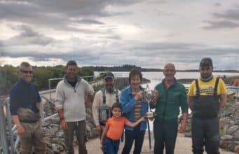 Connie Finnerty wins Malone Cup on Lough O’Flynn M McDermott,Mark Malone, Ronan Baggott, Jake Malone, Bridie Malone presenting, winner Connie Finnerty, Dan McDermott.