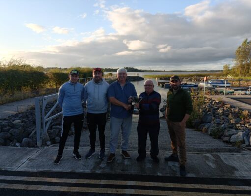 Faherty and Noone win the Baggot Perpetual Cup on Lough O’Flynn Gary Madden, Dan Mcdermott, Mike Faherty (winner) Padraic Baggott presenting, Martin Noone (winner)