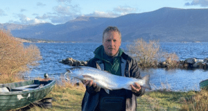 Dominic McGillicuddy catches Currane’s first salmon of the season Dominic catches first Salmon of the season on the Waterville Fishery