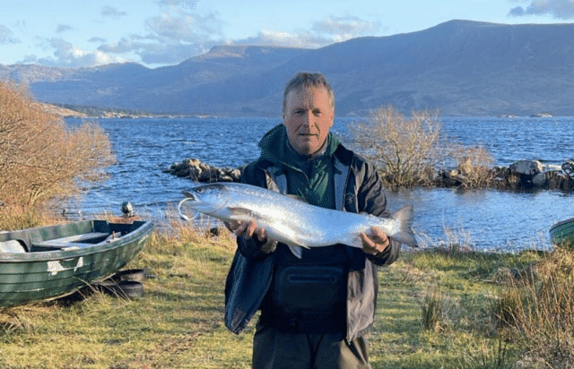 Dominic catches first Salmon of the season on the Waterville Fishery