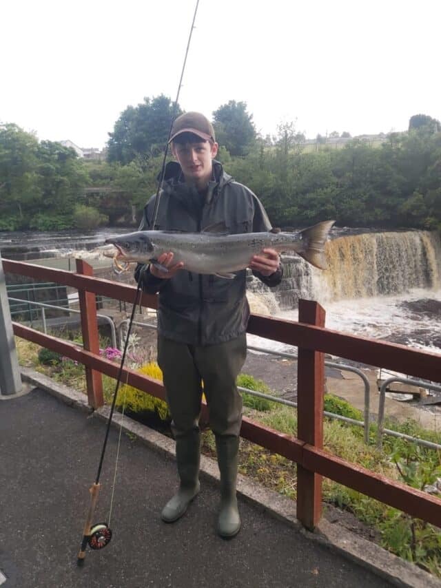 Seamus Costigan (18) caught his first salmon on a cascade fly