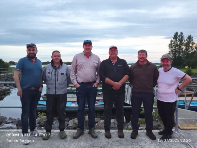 Photo shows L/R, Daniel McDermott club secretary,Shane Stephens (third) Ryan Cummins longest fish, Marcus Kennedy (winner) Declan Donlon (second), Ronan Baggott club Chairperson.