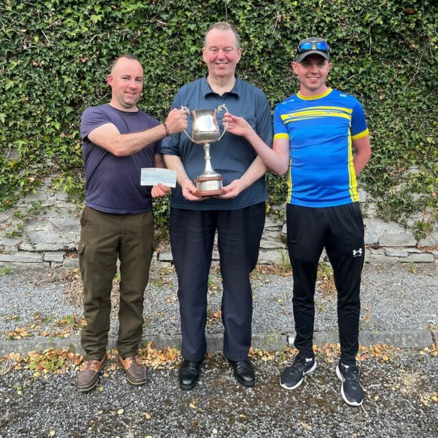 Derek Madden joint winner,Michael Donnellan presenting, Gary Madden joint winner Donnellan Cup 2025